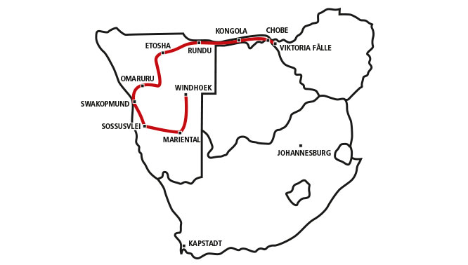 Windhoek bis Vic Falls über Sossusvlei