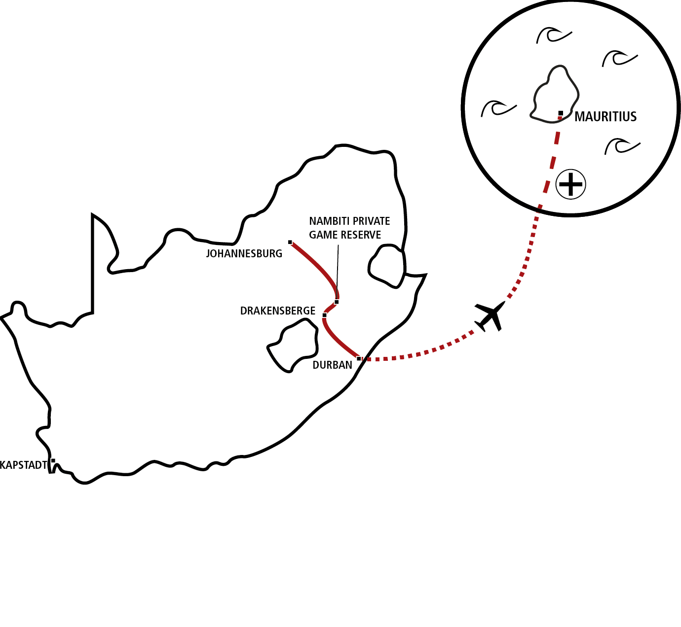 Drakensberge, Big Five & Mauritius