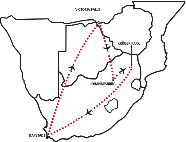 Krüger, Kapstadt und Vic Falls